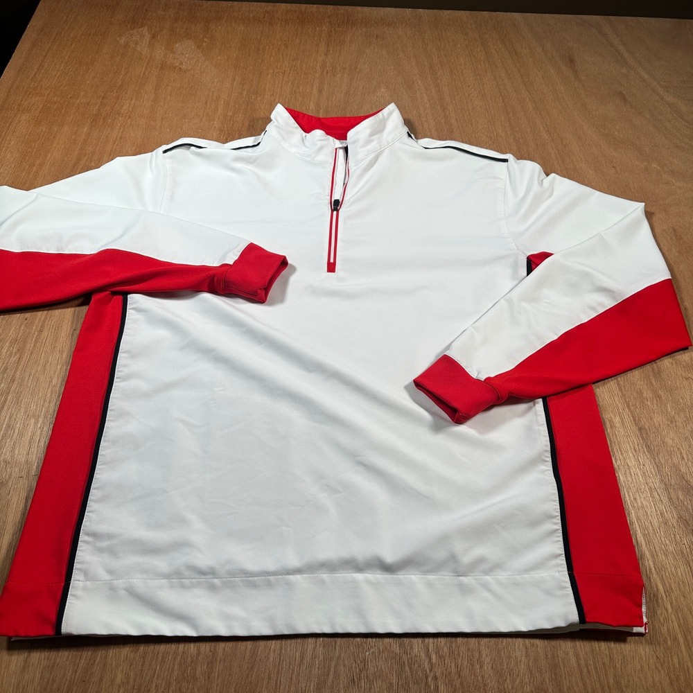 FootJoy Pullover Mens Large White Red Quarter Zip Golf Performance Shirt 24685